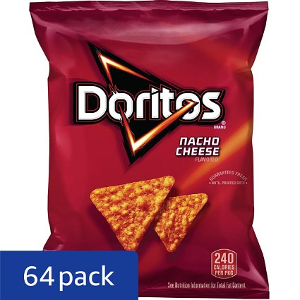 Doritos Nacho Cheese Flavored Tortilla Chips, 1.75 Ounce (Pack of 64)