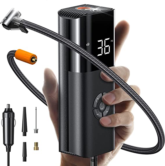 LISEN Tire Inflator Portable Air Compressor for Car Tires 12V Ultra Small Air Pump for Car Tires 38L/min Super Fast Inflate 150 PSI LED Light Digital Portable Tire Inflator for Car Bike Motor Ball