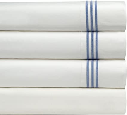 Celeste Home 300 Thread Count 100-Percent Egyptian Cotton 3 Lines Embroidery Sheet Set, King, Blue