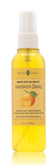 Mandarin Orange Room and Linen Spray - Natural Aromatic Mist Made with PURE MANDARIN ESSENTIAL OIL - Relax Your Body & Mind – Perfect as a Bathroom Air Freshener Odor Eliminator by Positive Essence