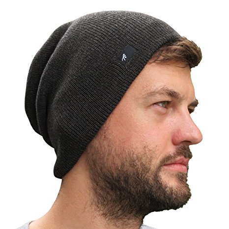 Slouch Beanie Hat for Men (Skull Cap) with Bonus Keychain (Many Colors)