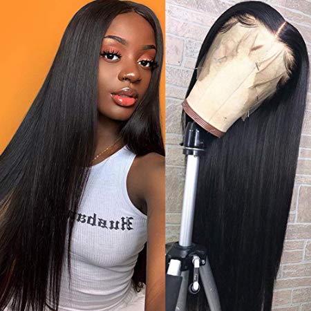 Hermosa Lace Front Human Hair Wigs 9A 150% 13x4 Brazilian Straight Human Hair Lace Frontal Wigs Pre Plucked Hairline with Baby Hair Black Color 10 inch