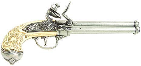 Denix Italian Triple Barrel Flintlock Pistol, Pewter - Non-Firing Replica