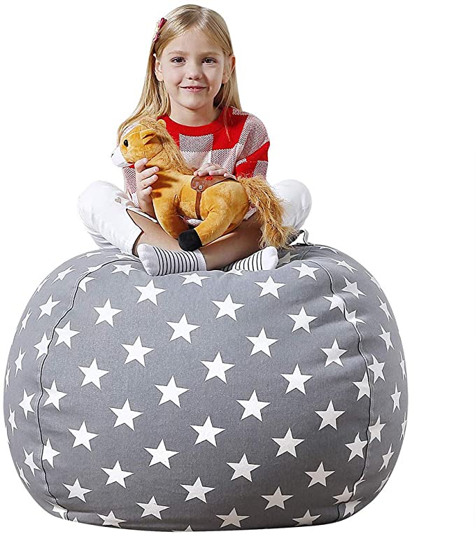 Aubliss Stuffed Animal Bean Bag Storage Chair, Beanbag Covers Only for Organizing Plush Toys, Turns into Bean Bag Seat for Kids When Filled, Premium Cotton Canvas, 32" Large Gray Star