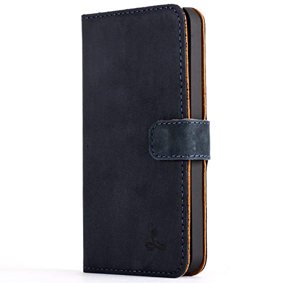 Snakehive iPhone SE / 5S / 5 Case, Genuine Leather Wallet with Card Slots, Flip Cover and Handmade in Europe for Apple iPhone SE / 5S / 5 - Navy Blue