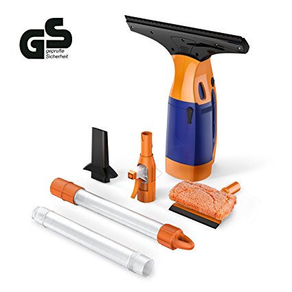 BESTEK Telescopic Window Cleaner, Cordless Window Cleaner, Window Vac, Squeegee with Sponge, with 2 Extension Telescopic Tube, Rechargeable - Orange