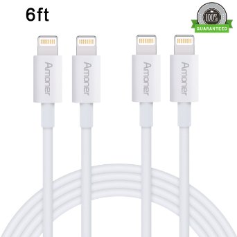 Amoner 4Pack 6FT Extra Long iPhone Lightning Cable 8 Pin to USB Sync and Charge Cord for Apple iPhone SE/5/6/6s/Plus/iPad Mini/Air/Pro/iPod-White
