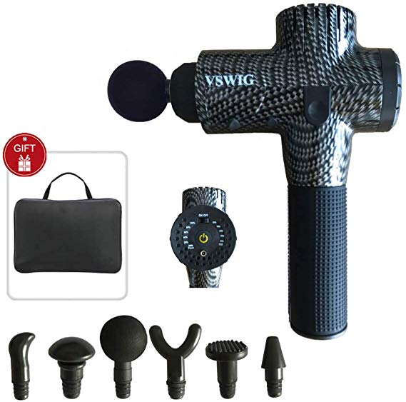 Portable Massage Gun Helps Relieve Muscle Soreness and Stiffness with Carry Case 5 Speed Levels Settings 6 Massage Heads (Carbon Fiber)