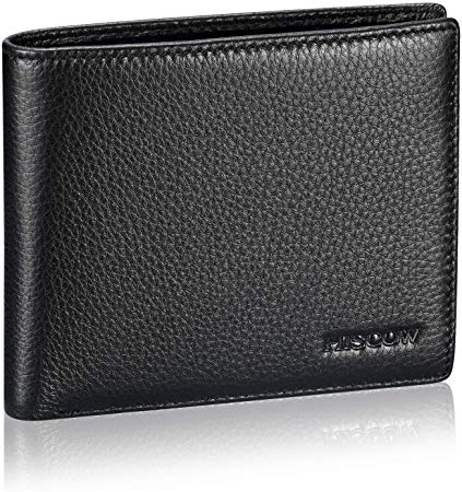 HISCOW Bifold Wallet with 3 Credit Card Slots and ID Window - Genuine Leather