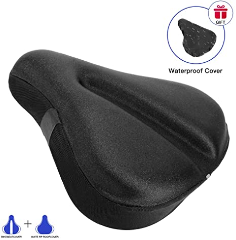 AceList Large Soft Bike Seat Cover, Wide Gel Soft Pad Exercise Bike Seat Cushion, Wide Foam Bicycle Seat Cushion, Fits Cruiser, Stationary Bikes, Outdoor Indoor Cycling (Reflective Strips)