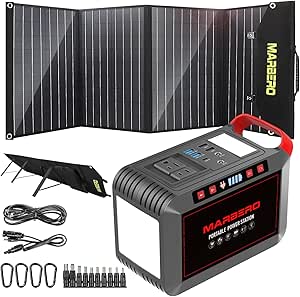 MARBERO Solar Generator 375W Peak Portable Power Station with Solar Panel Included Camping Power Supply 237Wh with Foldable Solar Panel 100W for Outdoor RV Fishing Emergency