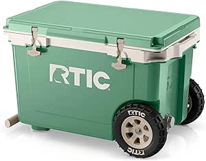 RTIC 52 Quart Ultra-Light Wheeled Hard Cooler Insulated Portable Ice Chest Box for Beach, Drink, Beverage, Camping, Picnic, Fishing, Boat, Barbecue, 30% Lighter Than Rotomolded Coolers