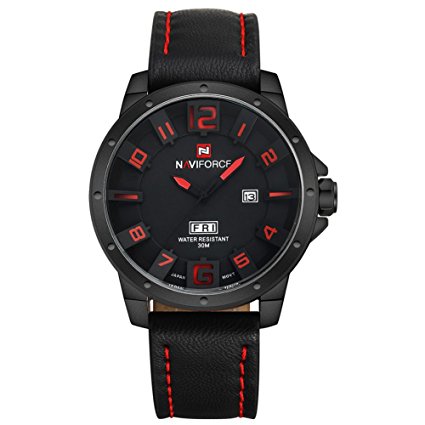 CakCity Mens Military Watches,Large Face 3D Wrist Analog Quartz Casual Sport Army Watch with Black Leather Band