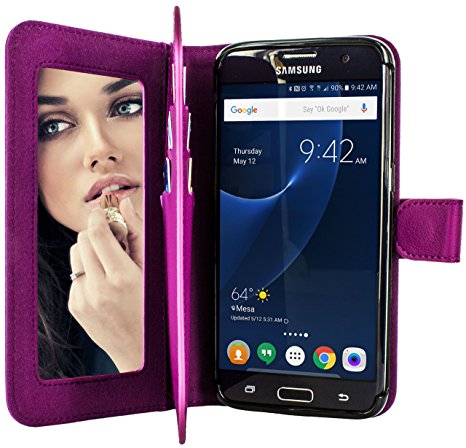 Abacus24-7 Synthetic Leather Folio Wallet and Case for Samsung Galaxy S7 Edge - Purple Mirror