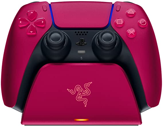 Razer Quick Charging Stand for PlayStation 5: Quick Charge - Curved Cradle Design - Matches PS5 DualSense Wireless Controller - One-Handed Navigation - USB Powered - Red (Controller Sold Separately)