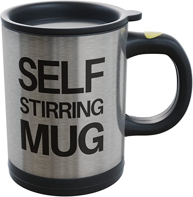 Self Stirring Mug- Reusable Auto Mixing Cup with Travel Lid for Protein Mix, Bulletproof Coffee, Chocolate Milk, Hot Cocoa by Chef Buddy, 15 oz