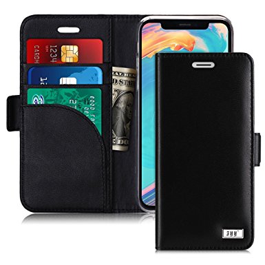 iPhone X Wallet Case, FYY [RFID Blocking wallet] [Genuine Leather] 100% Handmade Wallet Case Credit Card Protector for Apple iPhone X (2017) Black