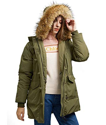 SPECIALMAGIC Down Parka Women Jacket Winter Down Coat Puffer Thickened with Fur Hood Drawstring Waist Water-Resistant