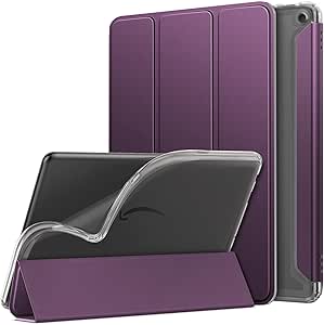 MoKo Case Fits All-new 10.1 Inch Tablets, Soft TPU Frosted Colored Back Cover for Universal 10.1" Tablet Slim Smart Shell, Auto Wake/Sleep Trifold Stand Cover, Dark Purple