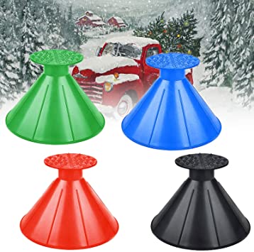 Leaflai 4 Pack Round Windshield Cone Ice Scraper, Magical Car Ice Scraper Round Snow Removal Shovel Funnel 2-in-1 Tool for Christmas Thanksgiving Gift