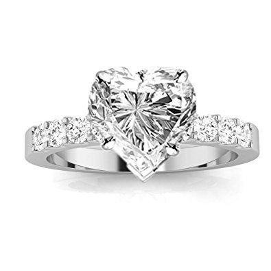 1 Carat Classic Prong Set Diamond Engagement Ring (I Color, VS2-SI1 Clarity Center Stones) - Heart Shape