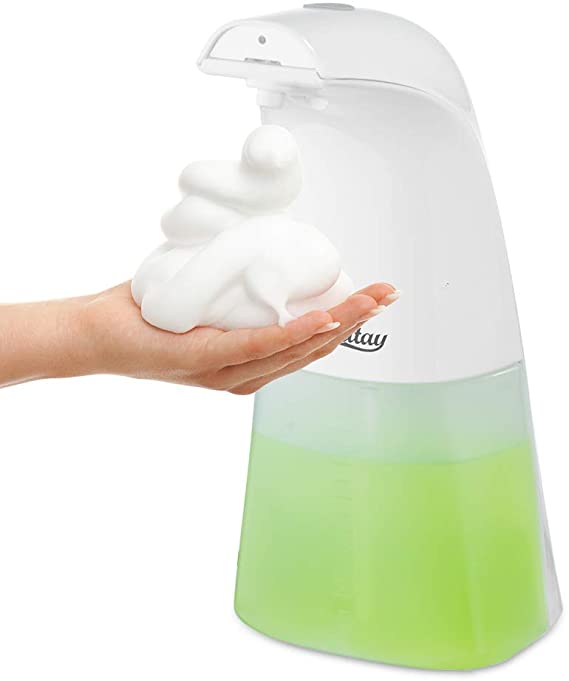 Betitay Touch Free Automatic Foaming Soap Dispenser, IPX4 Waterproof Touchless Hand Free Auto Hand Sanitizer Soap Dispenser Battery Operated Wall Mounted for Bathroom Kitchen Toilet Office Hospitals