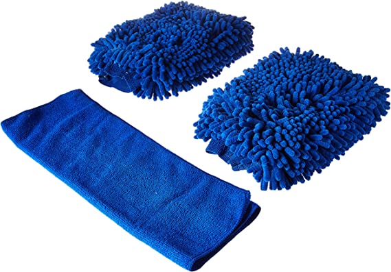 BlueCare Automotive Premium XL Car Wash Mitt - 2-Pack - Free Polishing Cloth, High Density, Ultra-Soft Microfiber Wash Glove, Lint Free, Scratch Free - Use Wet or Dry,
