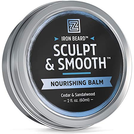 Iron Beard™ Sculpt & Smooth Beard Balm - Growth Conditioner to Nourish & Style Beards & Mustaches with Beeswax, Hemp, Argan & Jojoba Oils - Cedar & Sandalwood Scent - 2oz Tin