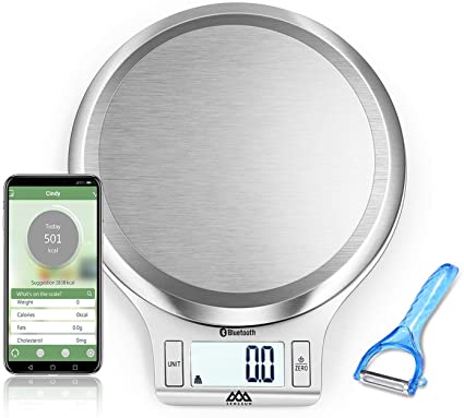 Smart Digital Kitchen Food Scale with Vegetable Peeler - Accurate Nutrition Scale with App, Baking Cooking and Tracking Calories Intake, Bluetooth (Silver)