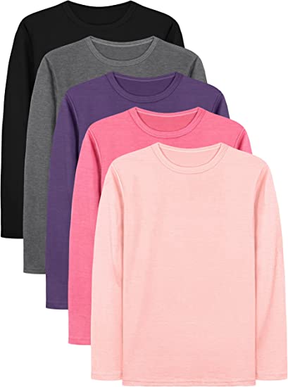 Cooraby 5 Pack Girls Long Sleeve Tees Basic Crewneck Soft T-Shirts Toddlers' Long-Sleeve T-Shirts Assorted Colors