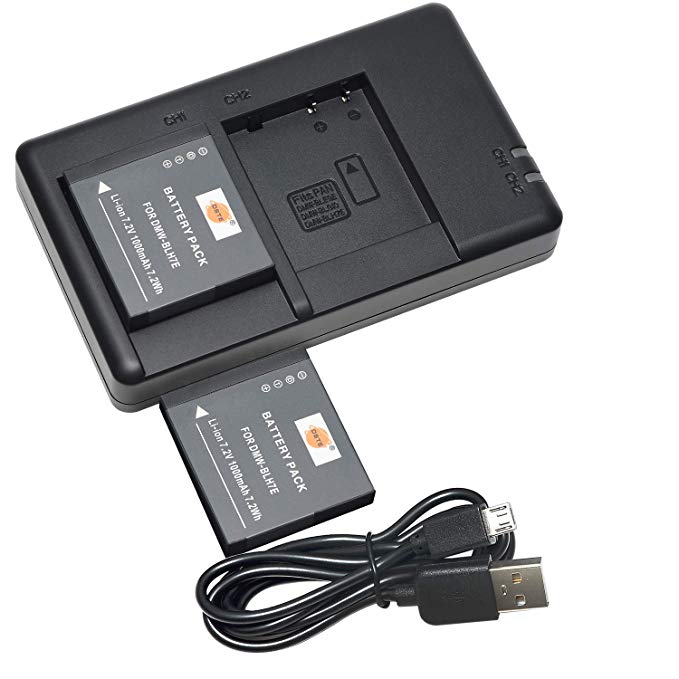 DSTE 2PCS DMW-BLH7E(1000mAh/7.2V) Battery Charger Set Compatible for Panasonic Lumix GM1 DSC Camera