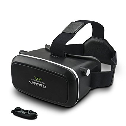 SUNNYPEAK Google Cardboard V2 Virtual Reality Headset 3D Movie Games Glasses VR Headset Immersive 360 Viewing for iPhone 6 Plus/Samsung Note 4/LG/HTC/Moto   Bluetooth Remote Controller, Black