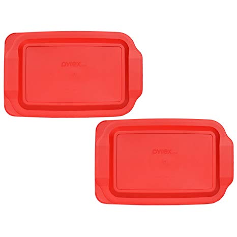 Pyrex 233-PC 3 Quart Red Rectangle Standard 9" x 13" Baking Dish Lid - 2 Pack (Lid Only - Dish NOT Included)