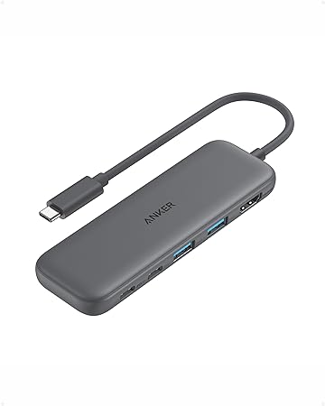 Anker 332 USB-C Hub (5-in-1) with 4K HDMI Display, 5Gbps USB-C Data Port and 2 5Gbps USB-A Data Ports and for MacBook Pro, MacBook Air, Dell XPS, Lenovo Thinkpad, HP Laptops and More(Grey)