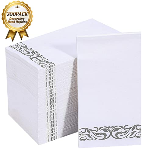 [200 Pack]vplus Paper Napkins Guest Towels Disposable Premium Quality 3-ply Dinner Napkins Disposable Soft, Absorbent, Party Napkins Wedding Napkins for Kitchen, Parties, Dinners or Events(Silver)