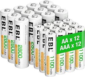 EBL AA AAA Akku Pack 24 Stück - AA Akku 2800mAh 12 Stück mit AAA Akku 1100mAh 12 Stück, 1,2V NI-MH wiederaufladbare Batterien