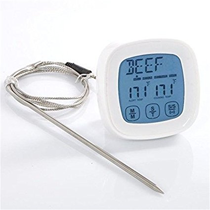URBAN DEPOT Electronic Cooking Barbeque Thermometer. Great for Oven or Grill & BBQ or Smoker.Digital Touchscreen Digital Operation with Stainless Steel Probe and Timer., Value!