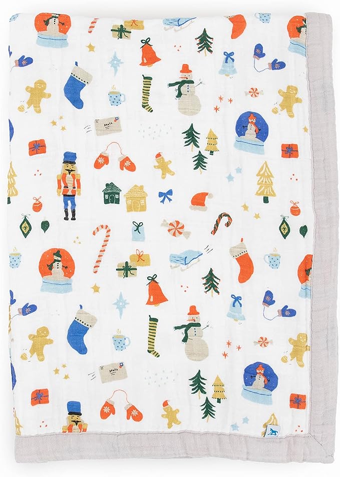 Little Unicorn Christmas Time Cotton Muslin Quilt Receiving Blanket | 100% Cotton | Super Soft | Babies and Toddlers | 30” x 40” | Machine Washable