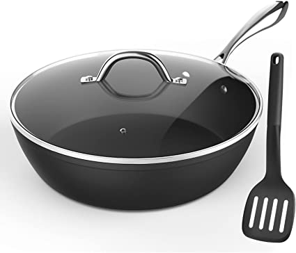 Deep Non stick Frying Pan with Lid, 11-inch Saute Pan Non Toxic PFOA PFOS  Free