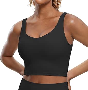 CRZ YOGA Butterluxe Womens V Neck Longline Sports Bra - Padded Workout Crop Tank Top with Built in Bra