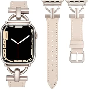 Wearlizer Leather Band Compatible with Apple Watch Band Women 41mm 40mm 38mm 44mm 45mm 42mm 49mm Ultra 2, Dressy Fancy Leather Strap D-Shape Metal Buckle for iWatch Bands Series 9 8 7 6 5 4 3 2 1 SE