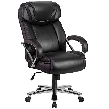 HERCULES Series Big & Tall 500 lb. Rated Black Leather Executive Swivel Chair with Extra Wide Seat