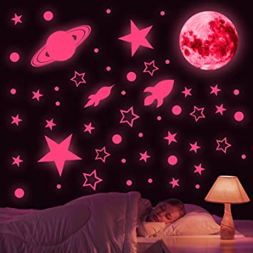Glow in The Dark Stars for Ceiling, 1788Pcs Glowing Stars Space Moon Wall Decoration for Bedroom, Ceiling Stars for Kids Room Decor, Self-Adhesive Glowing Wall Decoration for Girls and Boys (Pink)