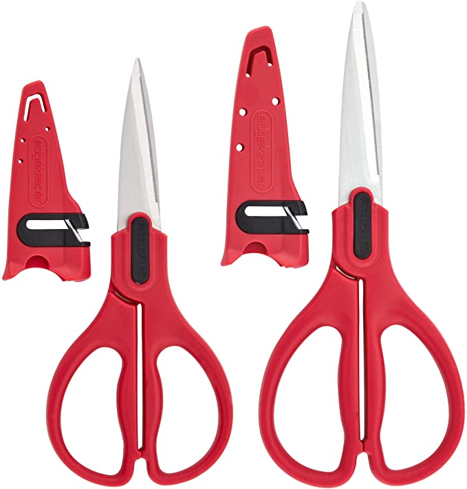 Farberware 5204035 Self-Sharpening All-Purpose and Utility Shear Set with Edgekeeper Sheaths, Cherry Red