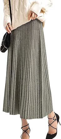 CHARTOU Women's Winter Reversible Stretchy Waist Knitted A Line Pleated Midi Skirt