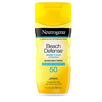 Neutrogena Beach Defense Water Resistant Sunscreen Body Lotion with Broad Spectrum SPF 50, Oil-Free, Fast-Absorbing, & Lightweight Oxybenzone-Free Sun Protection from UVA/UVB Rays, 6.7 fl. oz