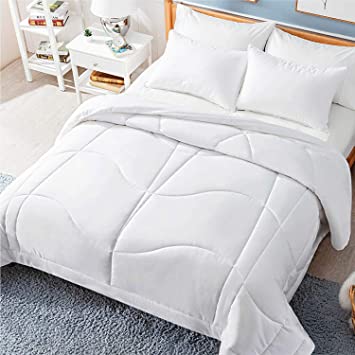 Bedsure Comforter King Size 300 GSM Microfiber All Season Fluffy Duvet Insert with Corner Tabs Quilted Lightweight White Hypoallergenic Comforter