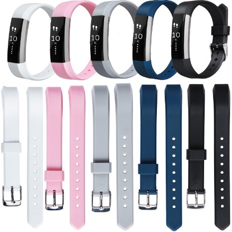 Replacement Band for Fitbit Alta Band, TOROTOP 5 PCS TPU Classic Wristband Strap Bracelet with Secure Fasterners Metal Clasps For Fitbit Alta Bands (Black White Gray Pink Blue)