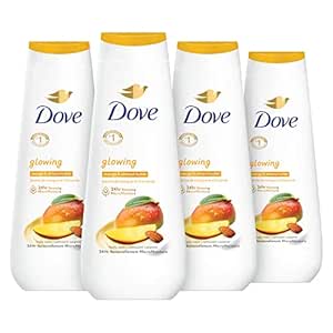 Dove Body Wash Glowing Mango & Almond Butter 4 Count for Renewed, Healthy-Looking Skin Gentle Skin Cleanser with 24hr Renewing MicroMoisture 20 oz