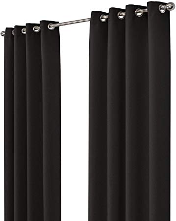 NIM Textile Thermal Insulated Blackout Curtains Room Darkening Window Panel Grommet Top Drapes - Sofiter Collection - 110" Total Width, 2-Panels Set, 55" W x 84" L, Black